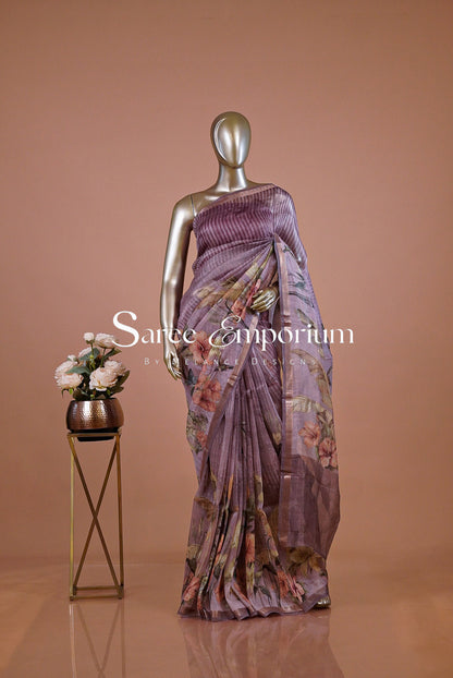 Printed Linen Saree For Women MDS0270