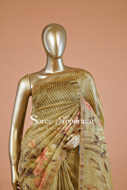 Printed Linen Saree For Women MDS0271
