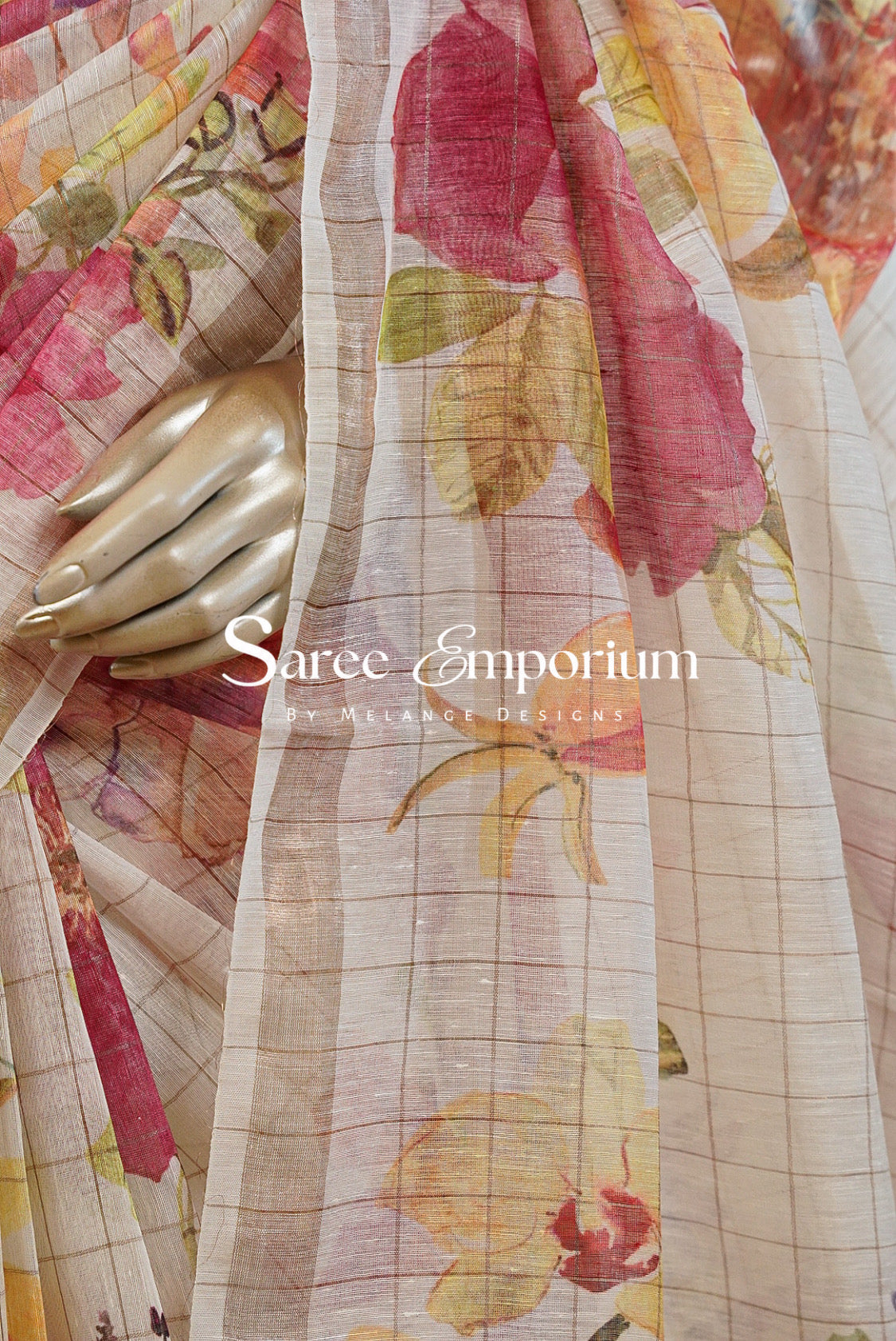 Printed Linen Saree For Women MDS0272