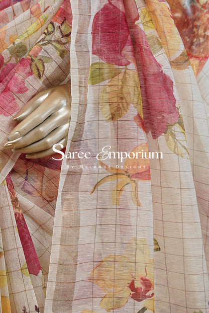 Printed Linen Saree For Women MDS0272