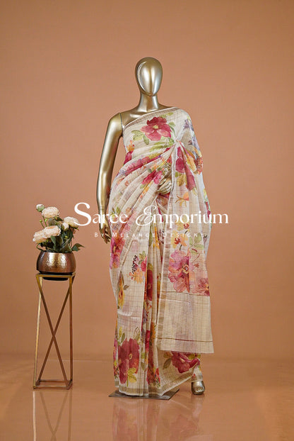Printed Linen Saree For Women MDS0272