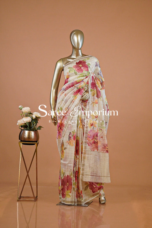 Printed Linen Saree For Women MDS0272