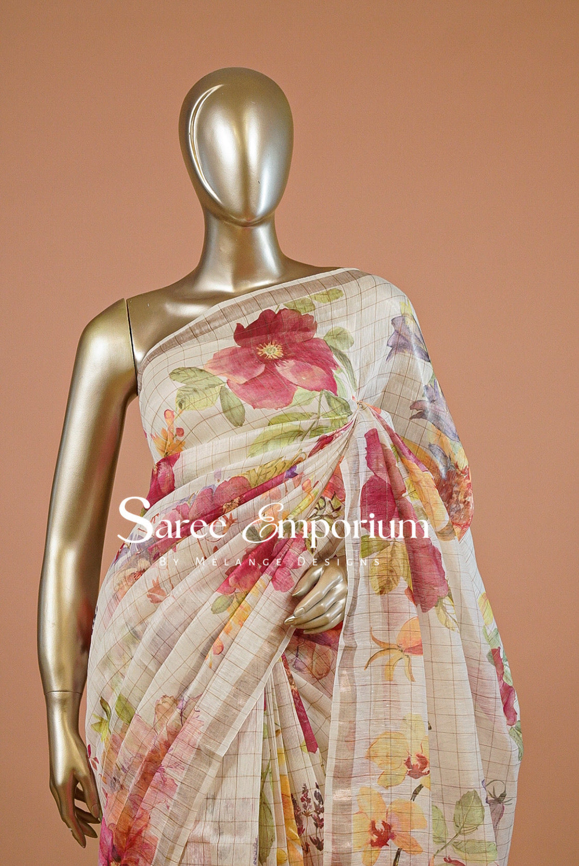 Printed Linen Saree For Women MDS0272