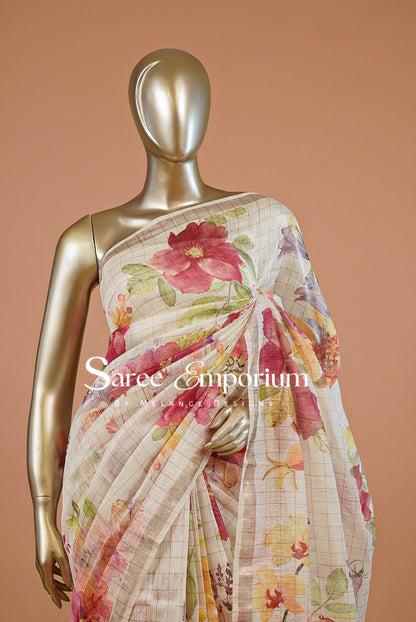 Printed Linen Saree For Women MDS0272