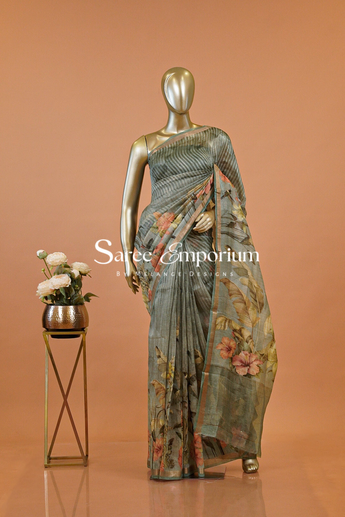 Printed Linen Saree For Women MDS0273