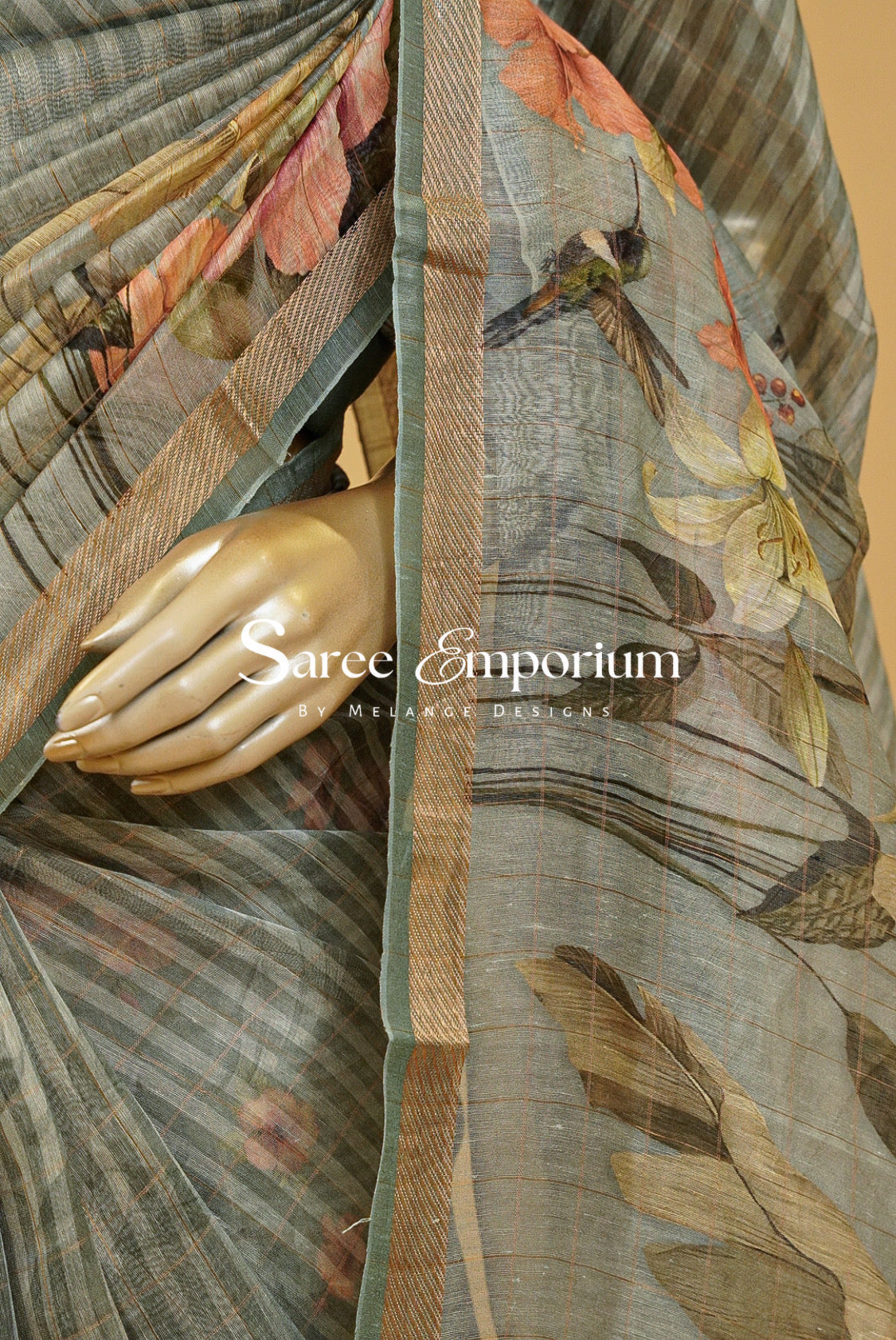 Printed Linen Saree For Women MDS0273