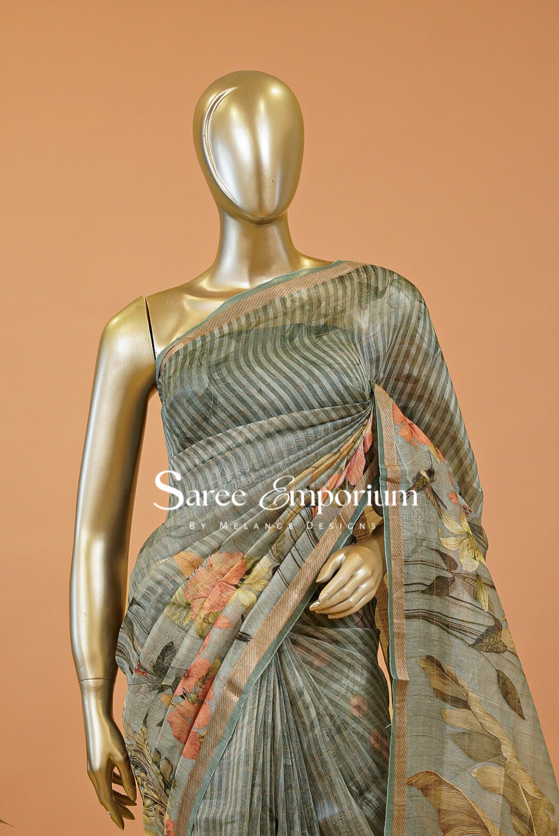 Printed Linen Saree For Women MDS0273