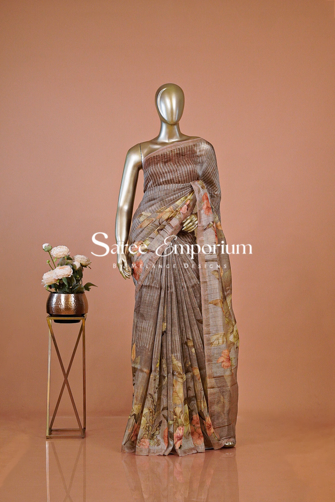 Printed Linen Saree For Women MDS0274