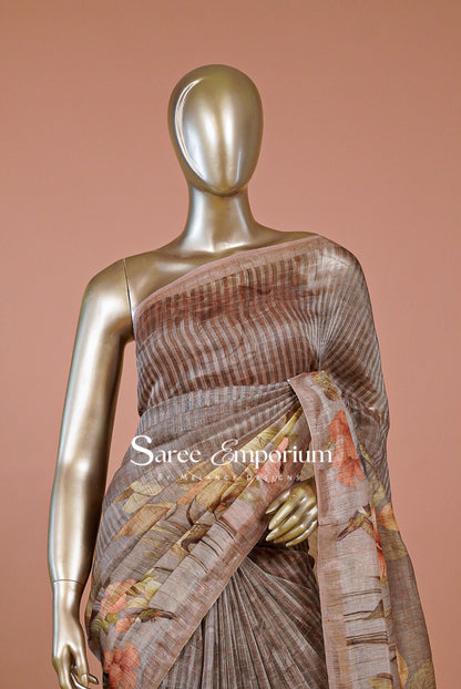 Printed Linen Saree For Women MDS0274