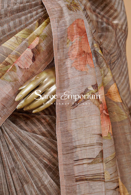 Printed Linen Saree For Women MDS0274