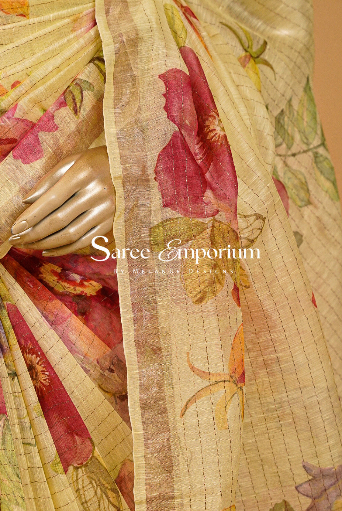 Printed Linen Saree For Women MDS0275