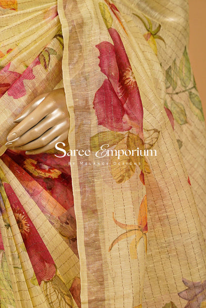 Printed Linen Saree For Women MDS0275