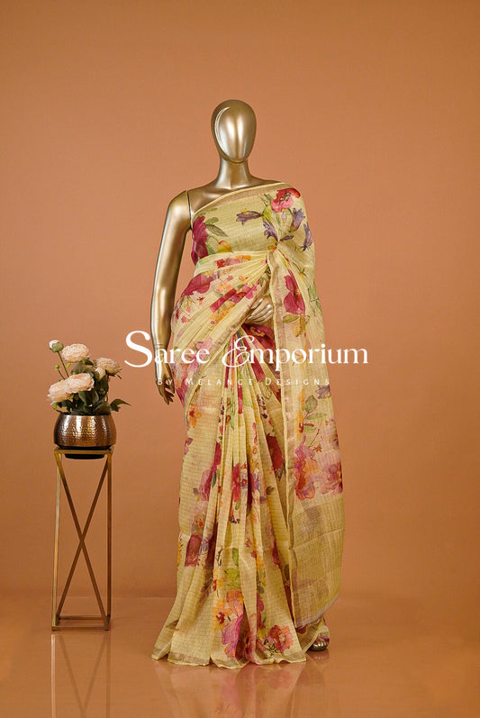 Printed Linen Saree For Women MDS0275