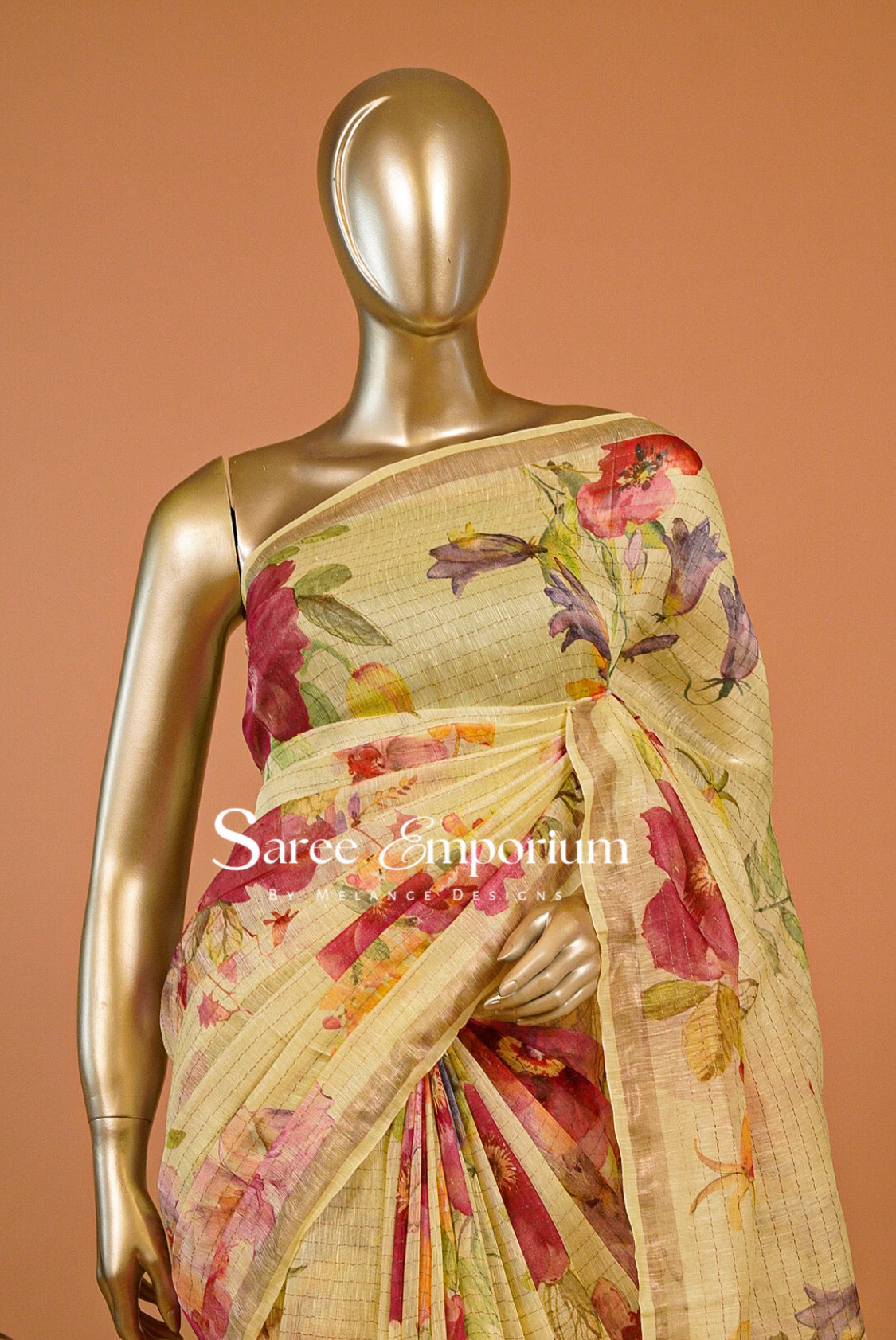Printed Linen Saree For Women MDS0275