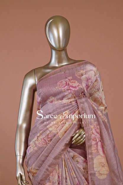 Printed Linen Saree For Women MDS0276