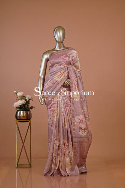 Printed Linen Saree For Women MDS0276