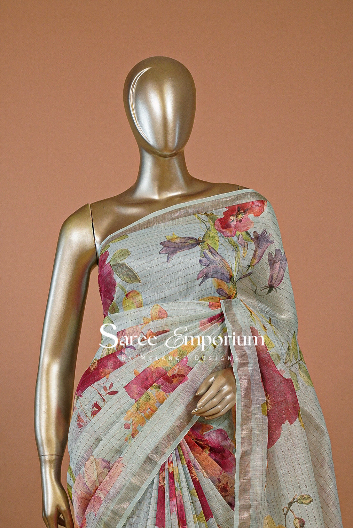 Printed Linen Saree For Women MDS0277
