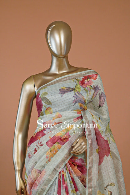 Printed Linen Saree For Women MDS0277