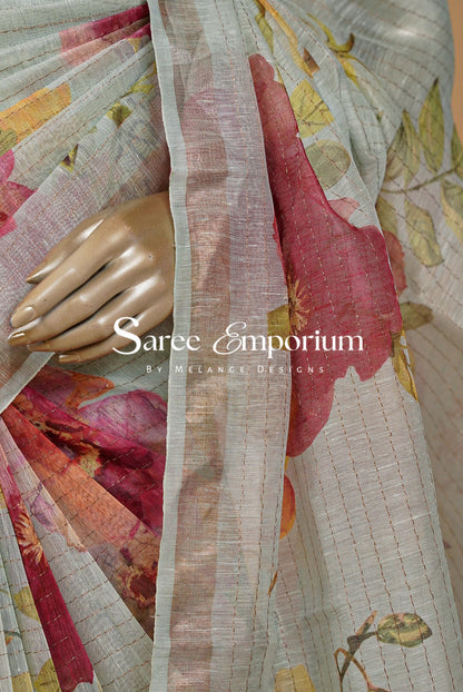 Printed Linen Saree For Women MDS0277