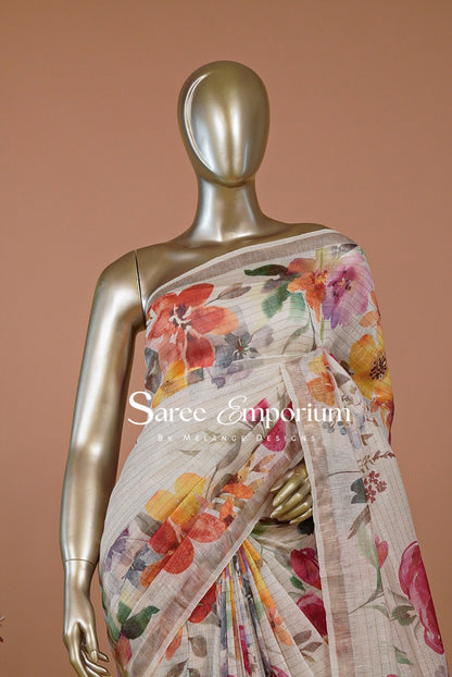 Printed Linen Saree For Women MDS0278