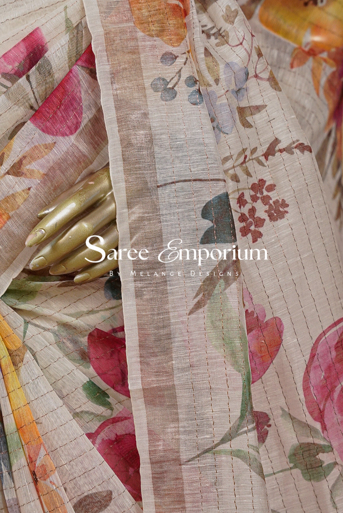 Printed Linen Saree For Women MDS0278