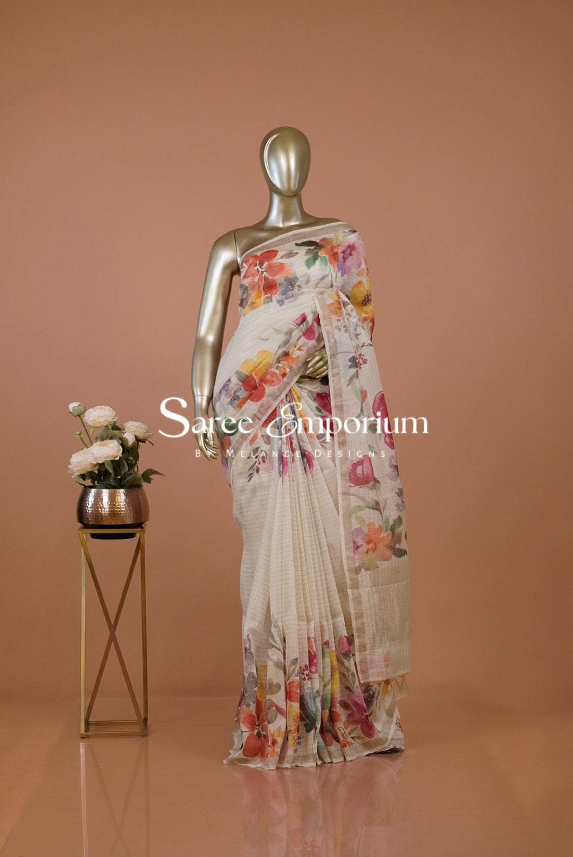 Printed Linen Saree For Women MDS0278