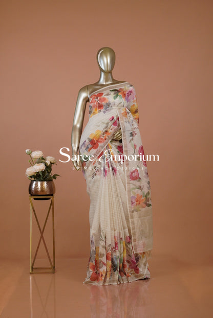 Printed Linen Saree For Women MDS0278