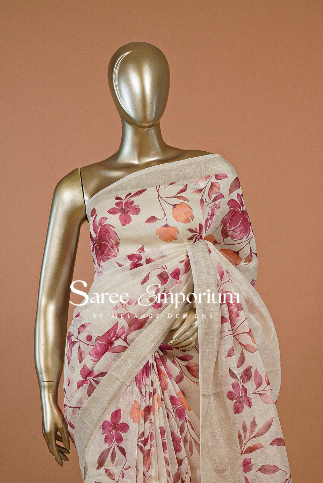 Printed Linen Saree For Women MDS0279