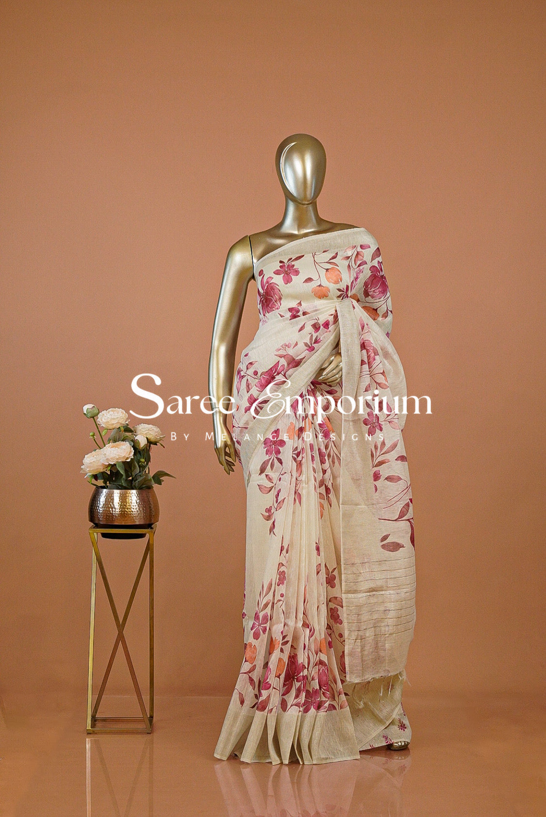 Printed Linen Saree For Women MDS0279