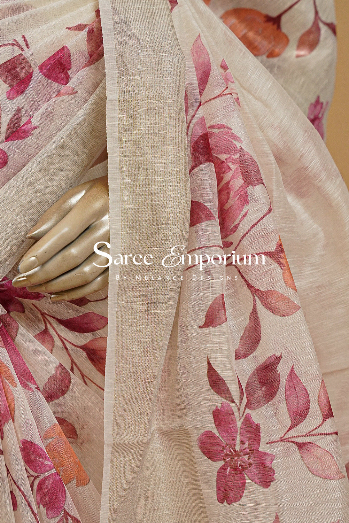 Printed Linen Saree For Women MDS0279