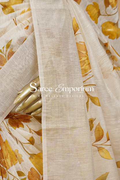 Printed Linen Saree For Women MDS0280