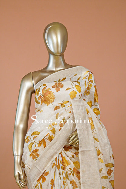 Printed Linen Saree For Women MDS0280