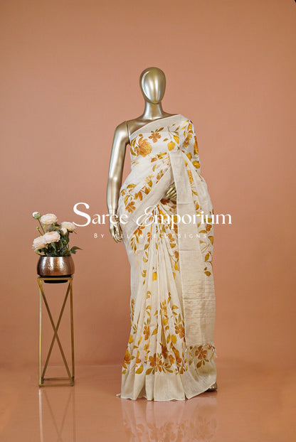 Printed Linen Saree For Women MDS0280