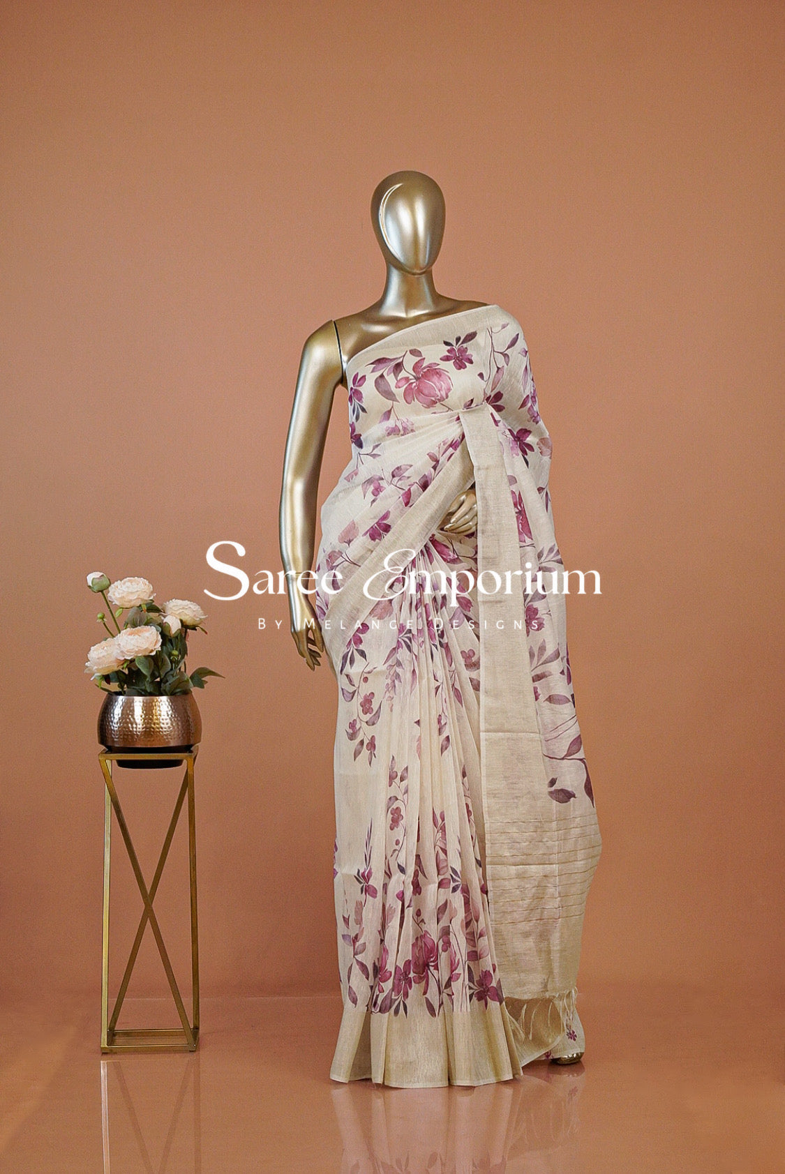 Printed Linen Saree For Women MDS0281