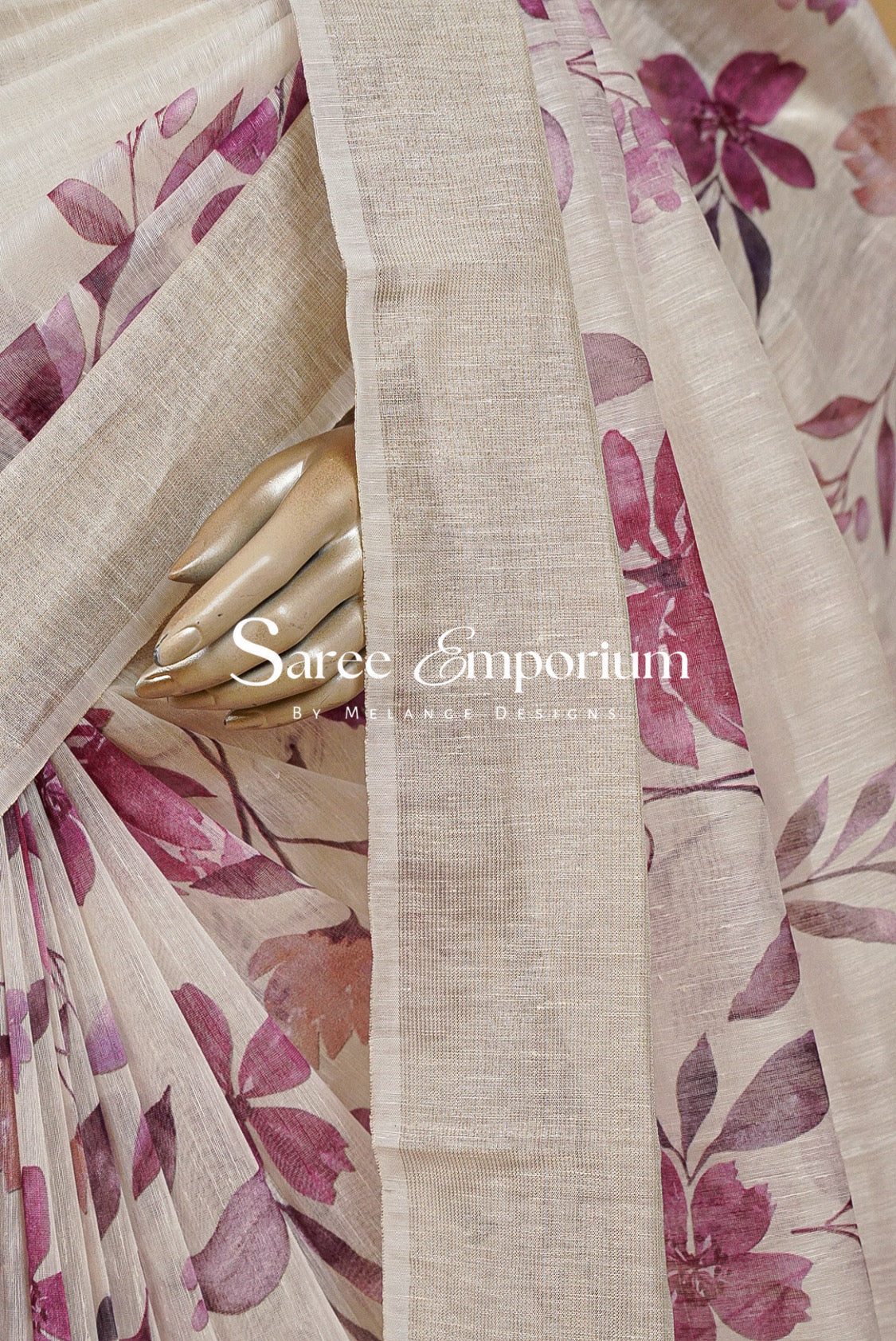 Printed Linen Saree For Women MDS0281