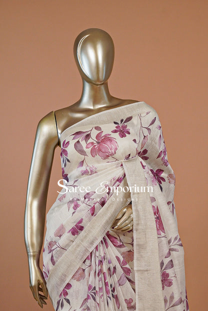 Printed Linen Saree For Women MDS0281