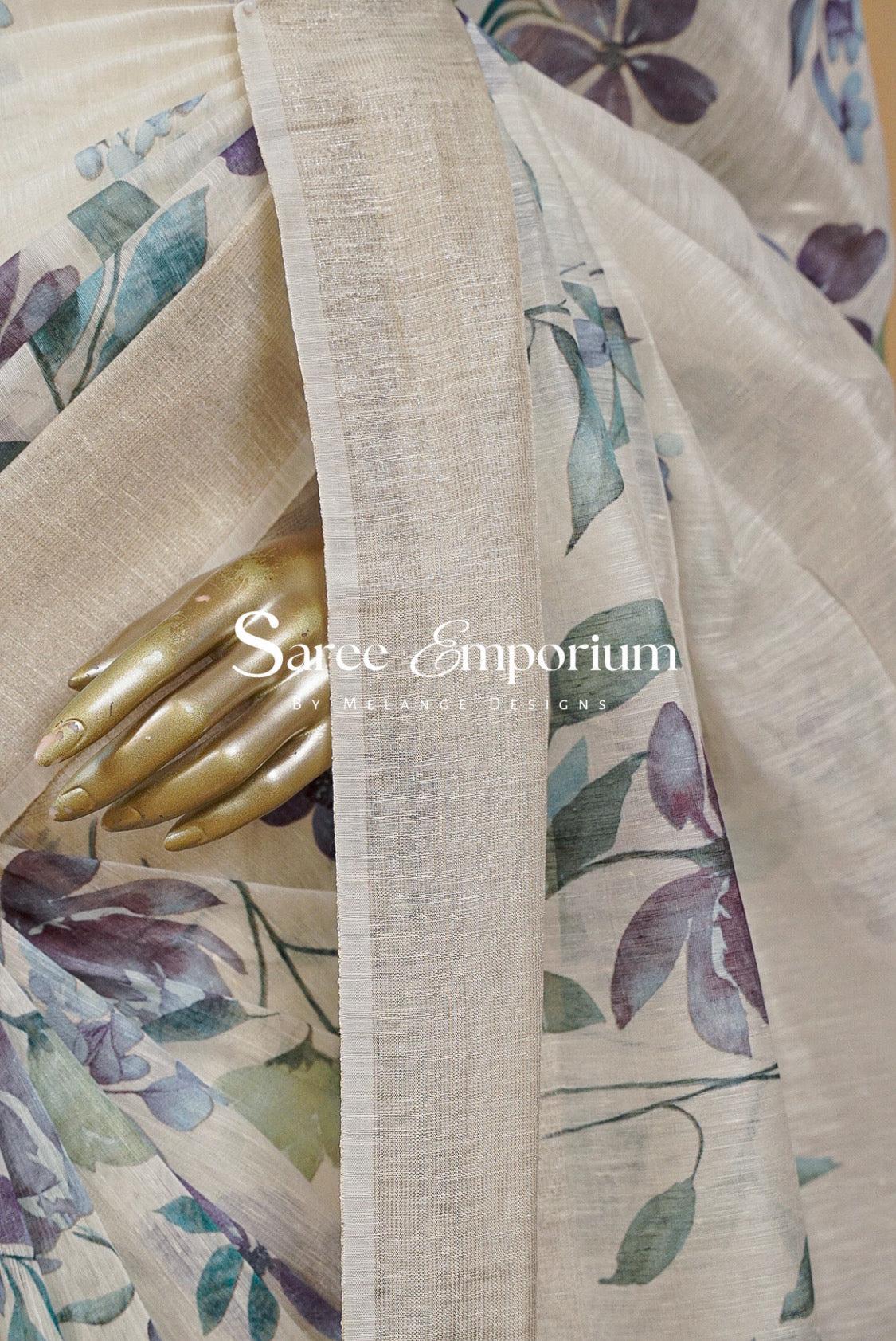 Printed Linen Saree For Women MDS0282