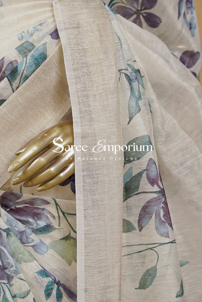 Printed Linen Saree For Women MDS0282