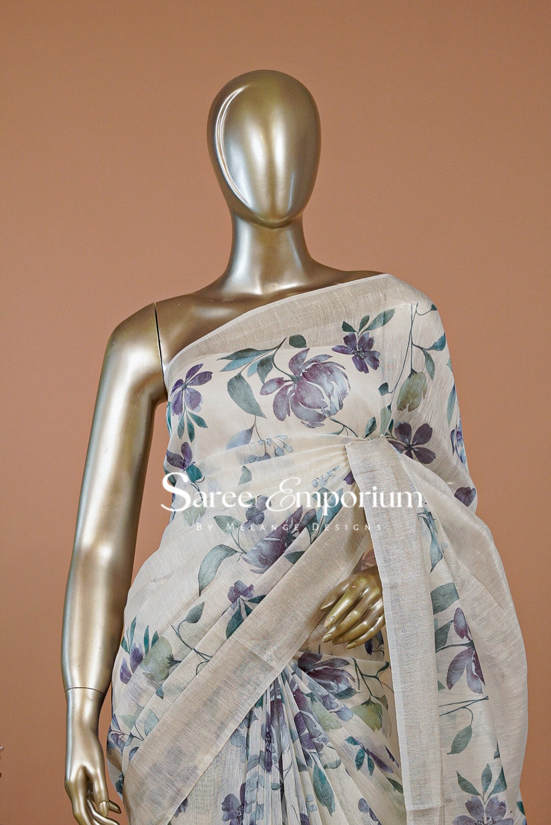 Printed Linen Saree For Women MDS0282