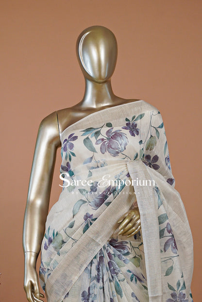 Printed Linen Saree For Women MDS0282