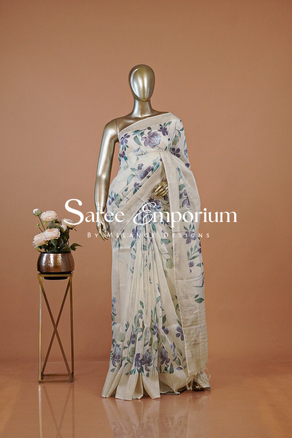 Printed Linen Saree For Women MDS0282