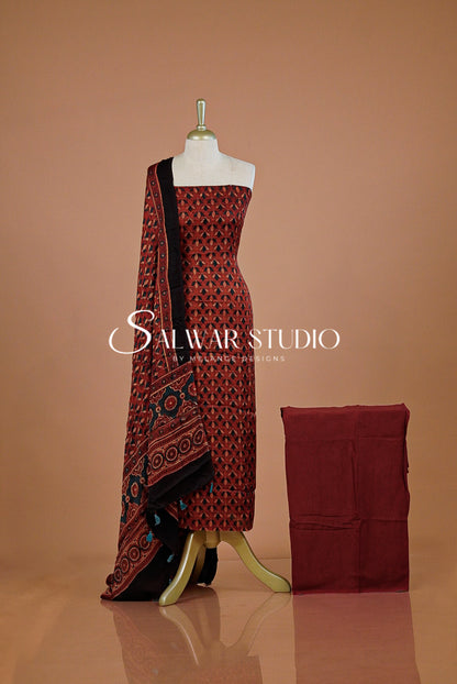 Printed Modal Unstitched Salwar Suit Dress Material Brick Red AC0247