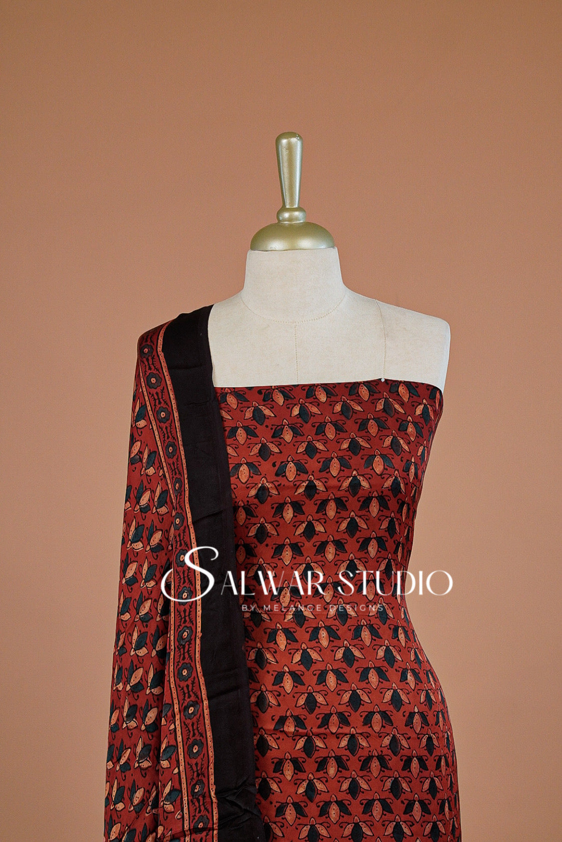 Printed Modal Unstitched Salwar Suit Dress Material Brick Red AC0247