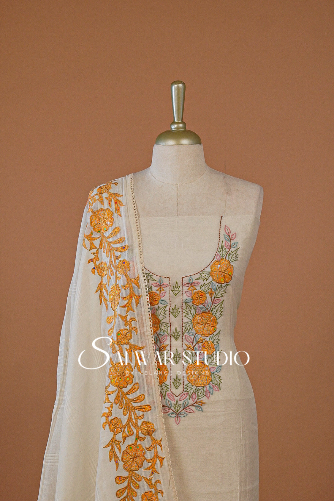 Pure Chanderi Embroidery Unstitched Salwar Suit Dress Material Off White AC0268