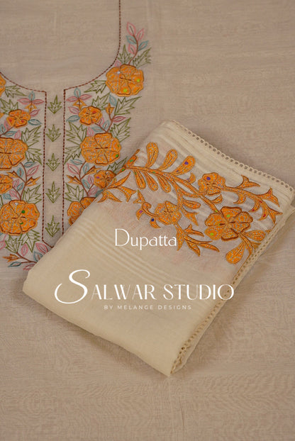 Pure Chanderi Embroidery Unstitched Salwar Suit Dress Material Off White AC0268