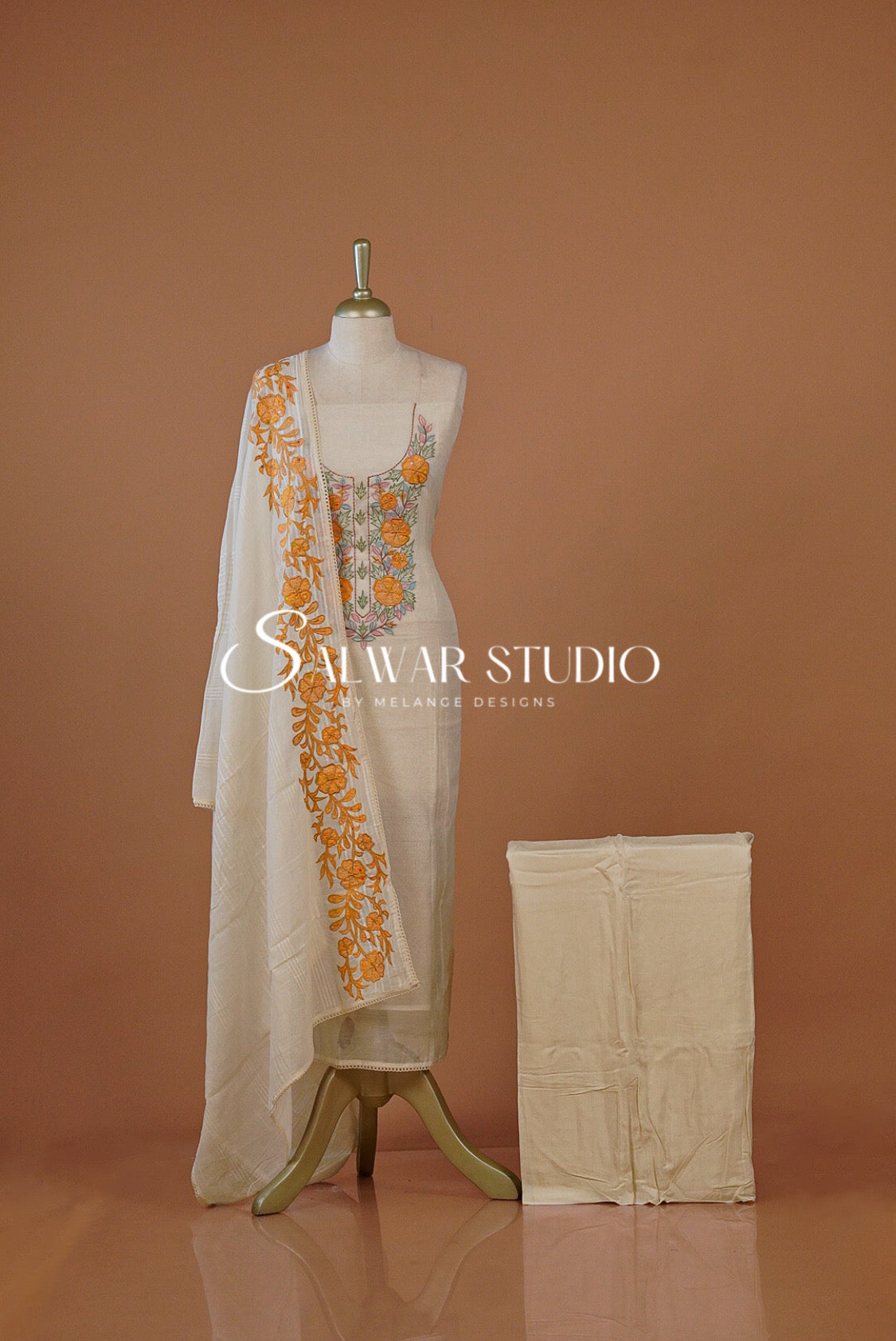 Pure Chanderi Embroidery Unstitched Salwar Suit Dress Material Off White AC0268