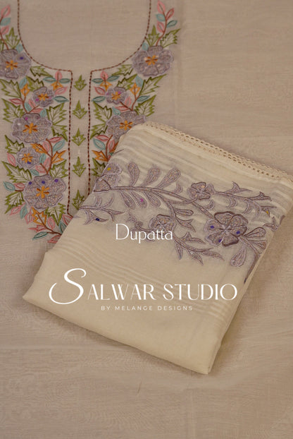Pure Chanderi Embroidery Unstitched Salwar Suit Dress Material Off White AC0269