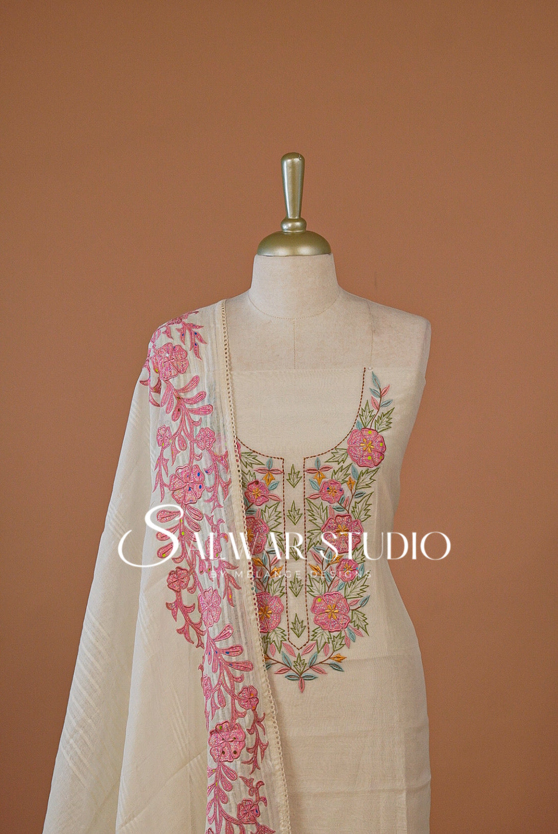 Pure Chanderi Embroidery Unstitched Salwar Suit Dress Material Off White AC0270
