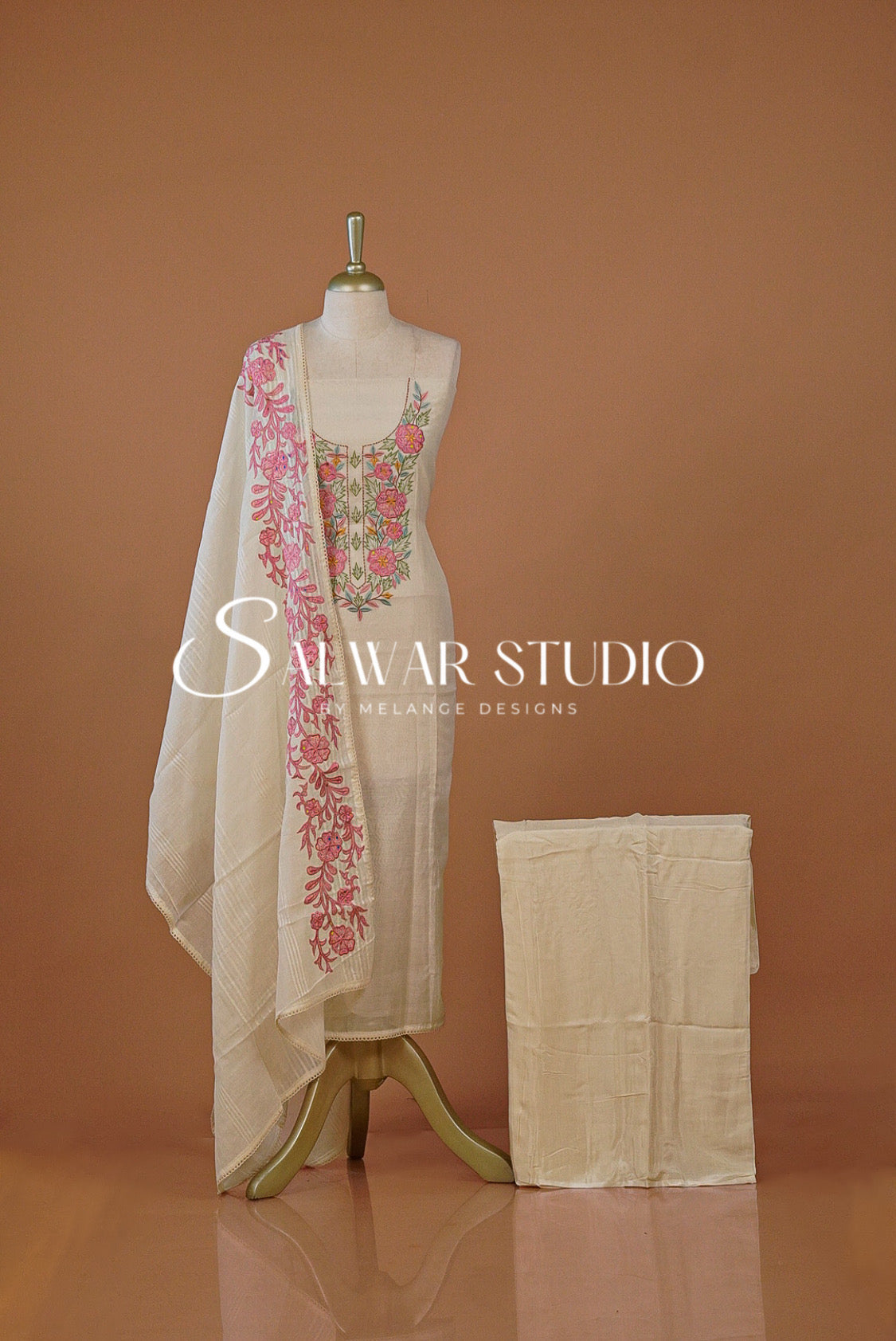 Pure Chanderi Embroidery Unstitched Salwar Suit Dress Material Off White AC0270