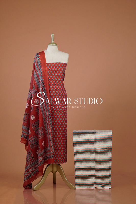 Printed Cotton Unstitched Salwar Suit Dress Material  Front View